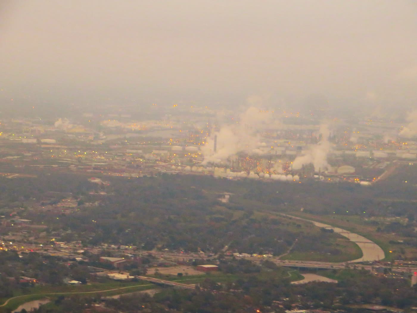 Aerial view of petrochemical refineries in metro Houston, Texas